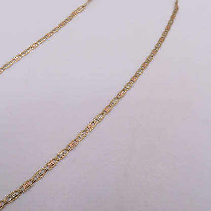 14K Tri Tone Gold Valentino Link Chain Diamond Cut Necklace 22" 3.4g