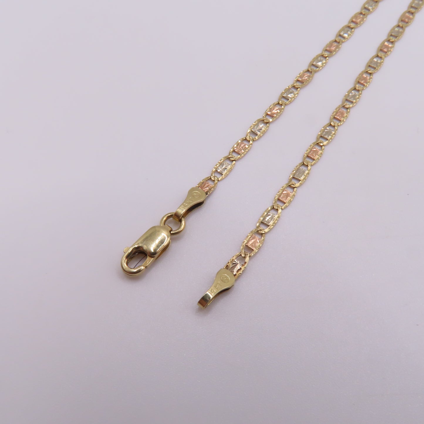 14K Tri Tone Gold Valentino Link Chain Diamond Cut Necklace 22" 3.4g