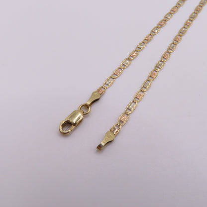14K Tri Tone Gold Valentino Link Chain Diamond Cut Necklace 22" 3.4g