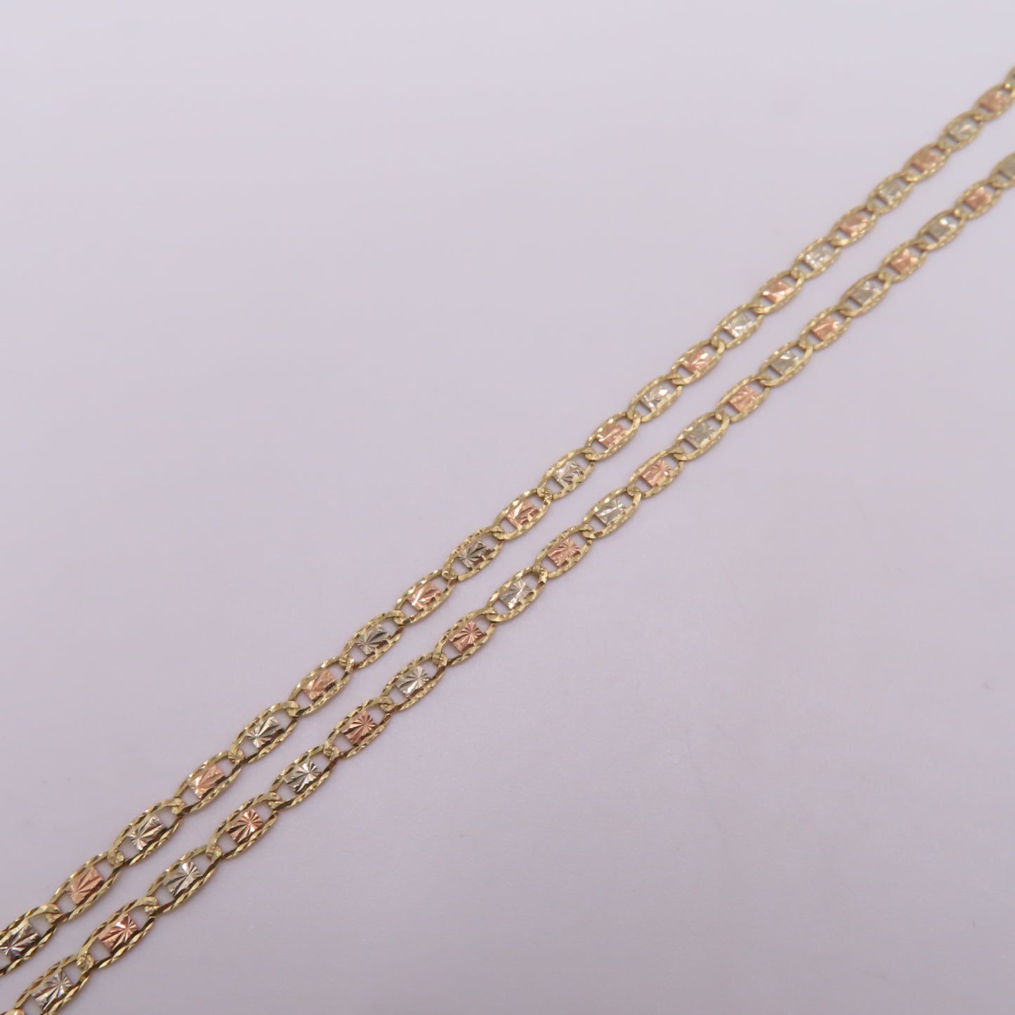 14K Tri Tone Gold Valentino Link Chain Diamond Cut Necklace 22" 3.4g