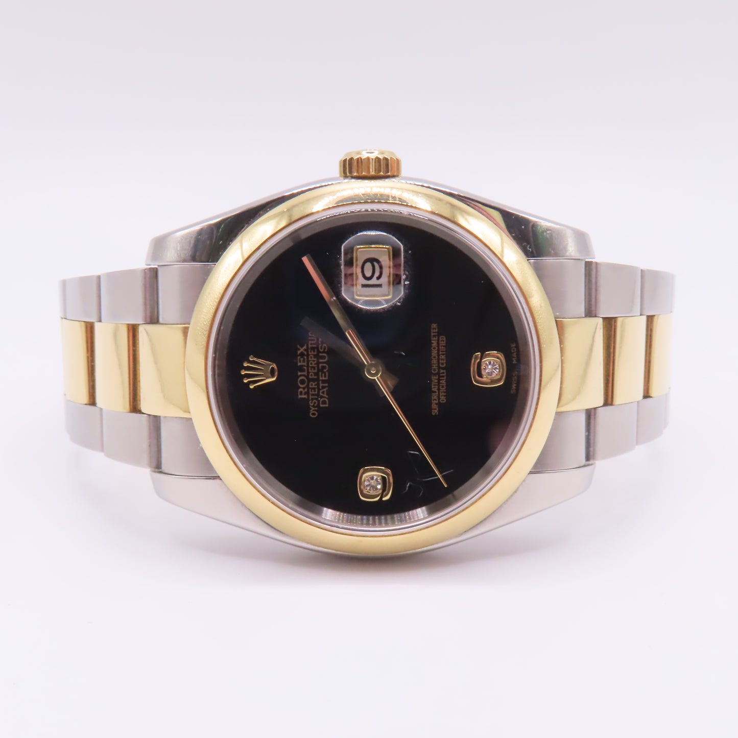 Rolex Datejust 116203 Black Onyx Diamond Dial 36mm 18K Two Tone Automatic Watch