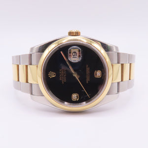Rolex Datejust 116203 Black Onyx Diamond Dial 36mm 18K Two Tone Automatic Watch