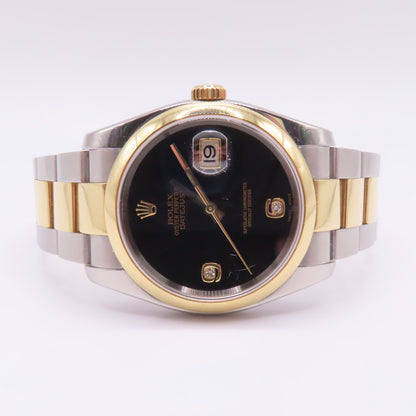 Rolex Datejust 116203 Black Onyx Diamond Dial 36mm 18K Two Tone Automatic Watch