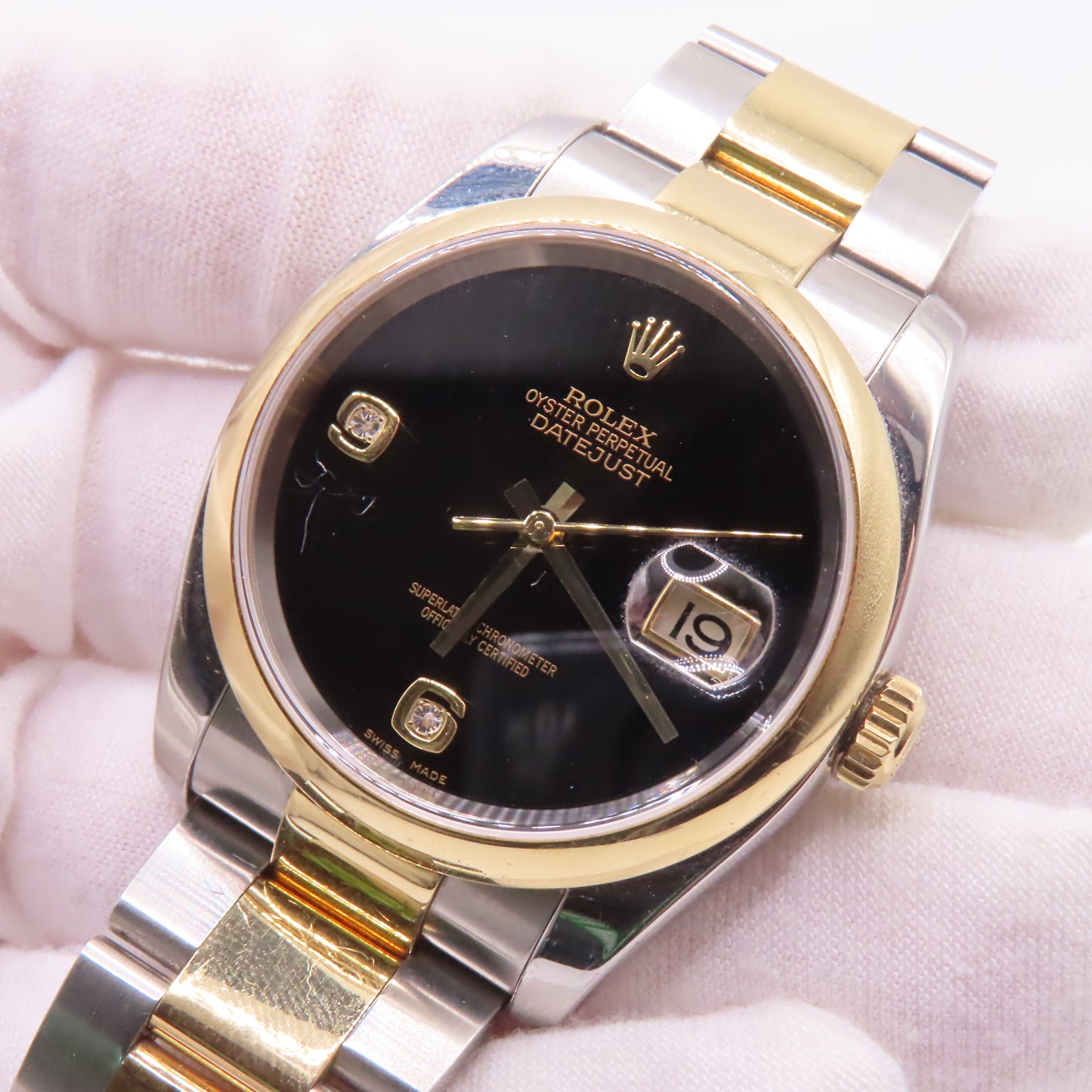Rolex Datejust 116203 Black Onyx Diamond Dial 36mm 18K Two Tone Automatic Watch