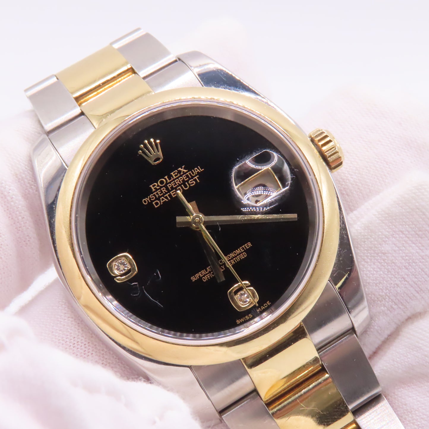 Rolex Datejust 116203 Black Onyx Diamond Dial 36mm 18K Two Tone Automatic Watch
