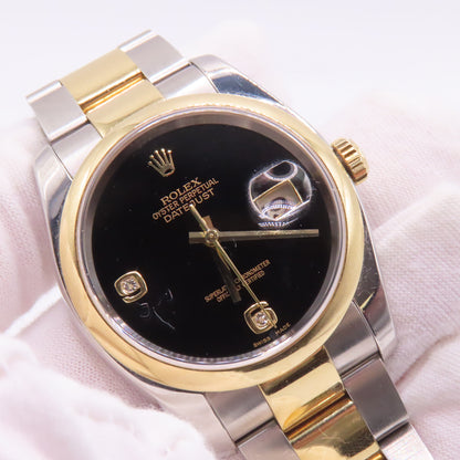 Rolex Datejust 116203 Black Onyx Diamond Dial 36mm 18K Two Tone Automatic Watch