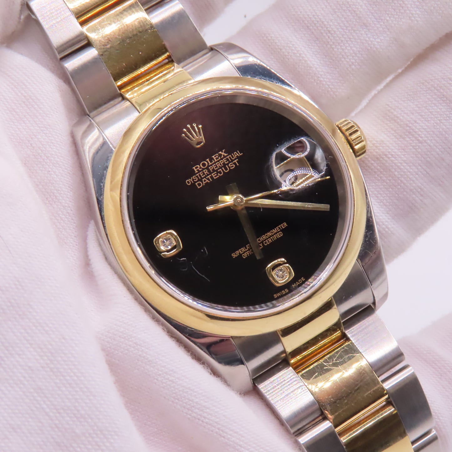Rolex Datejust 116203 Black Onyx Diamond Dial 36mm 18K Two Tone Automatic Watch