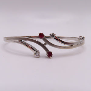 18K White Gold Ruby & Diamond Hinged Bangle Bracelet 6-3/4" 15.3g