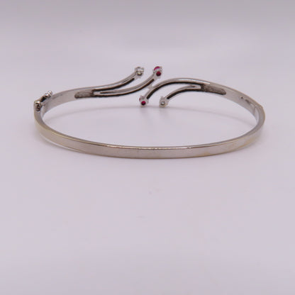 18K White Gold Ruby & Diamond Hinged Bangle Bracelet 6-3/4" 15.3g