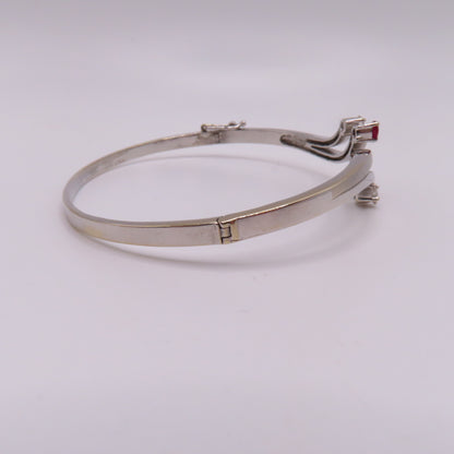 18K White Gold Ruby & Diamond Hinged Bangle Bracelet 6-3/4" 15.3g