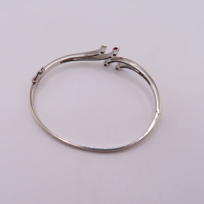 18K White Gold Ruby & Diamond Hinged Bangle Bracelet 6-3/4" 15.3g
