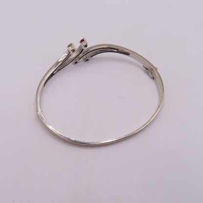 18K White Gold Ruby & Diamond Hinged Bangle Bracelet 6-3/4" 15.3g