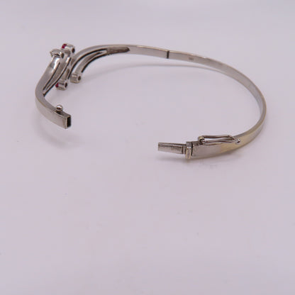 18K White Gold Ruby & Diamond Hinged Bangle Bracelet 6-3/4" 15.3g