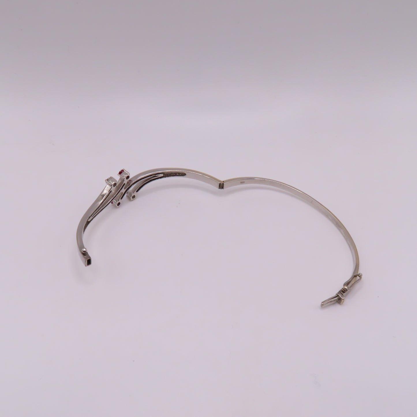 18K White Gold Ruby & Diamond Hinged Bangle Bracelet 6-3/4" 15.3g