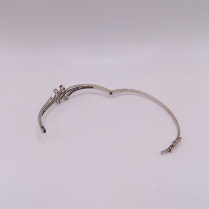 18K White Gold Ruby & Diamond Hinged Bangle Bracelet 6-3/4" 15.3g