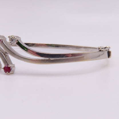 18K White Gold Ruby & Diamond Hinged Bangle Bracelet 6-3/4" 15.3g