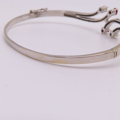 18K White Gold Ruby & Diamond Hinged Bangle Bracelet 6-3/4" 15.3g