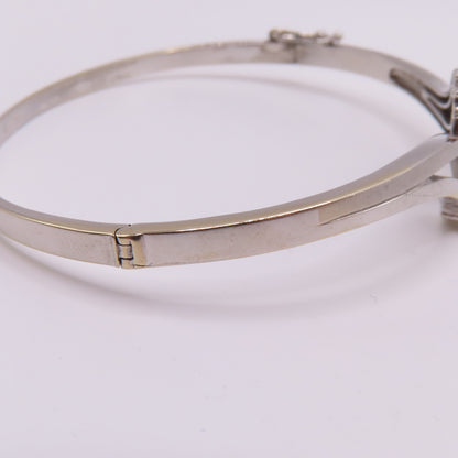 18K White Gold Ruby & Diamond Hinged Bangle Bracelet 6-3/4" 15.3g
