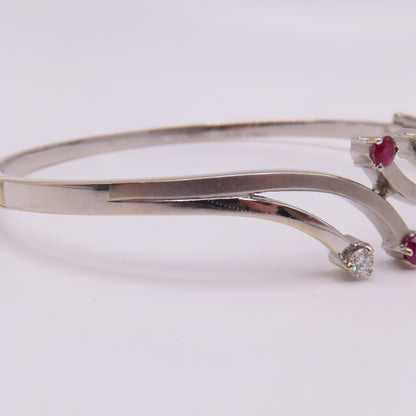 18K White Gold Ruby & Diamond Hinged Bangle Bracelet 6-3/4" 15.3g