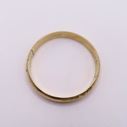 18K Yellow Gold Hinged Bangle Engraved Floral Leaf Design Bracelet 7-3/4" 20g