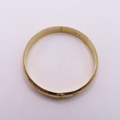 18K Yellow Gold Hinged Bangle Engraved Floral Leaf Design Bracelet 7-3/4" 20g