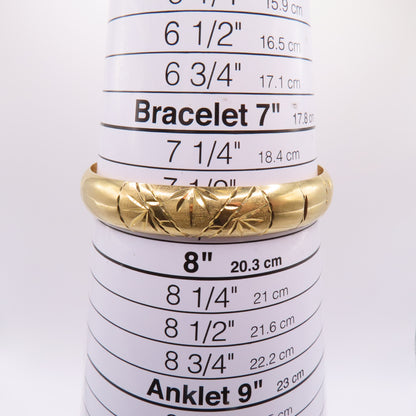 18K Yellow Gold Hinged Bangle Engraved Floral Leaf Design Bracelet 7-3/4" 20g