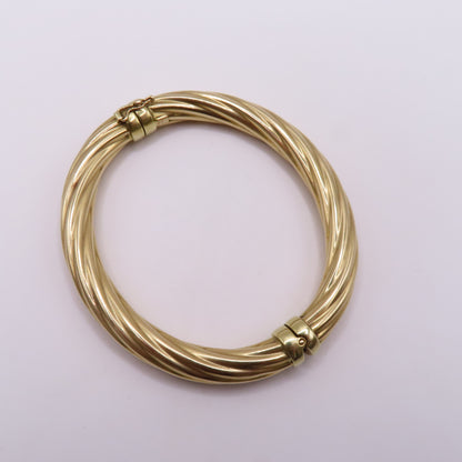 14K Yellow Gold Twisted Hinged Bangle Rope Bracelet 7" 20.3g Italy