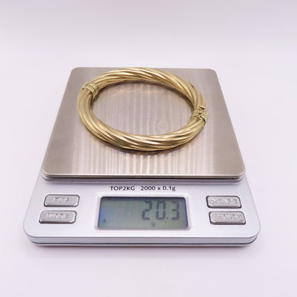 14K Yellow Gold Twisted Hinged Bangle Rope Bracelet 7" 20.3g Italy