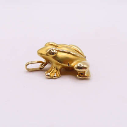 18K Yellow Gold Frog Charm Pendant 3D Hollow Frog Animal Jewelry 1" 2.5g