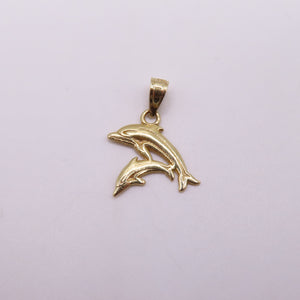 14K Yellow Gold Double Dolphin Charm Pendant 3/4" Nautical Ocean Sea Life 0.5g