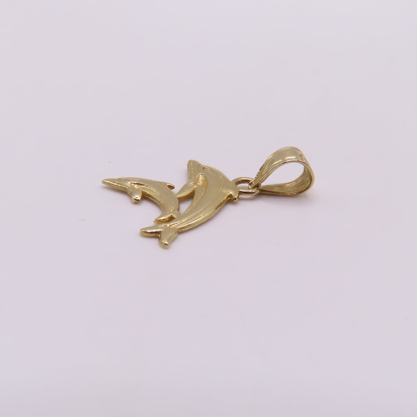 14K Yellow Gold Double Dolphin Charm Pendant 3/4" Nautical Ocean Sea Life 0.5g