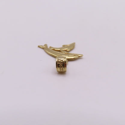 14K Yellow Gold Double Dolphin Charm Pendant 3/4" Nautical Ocean Sea Life 0.5g