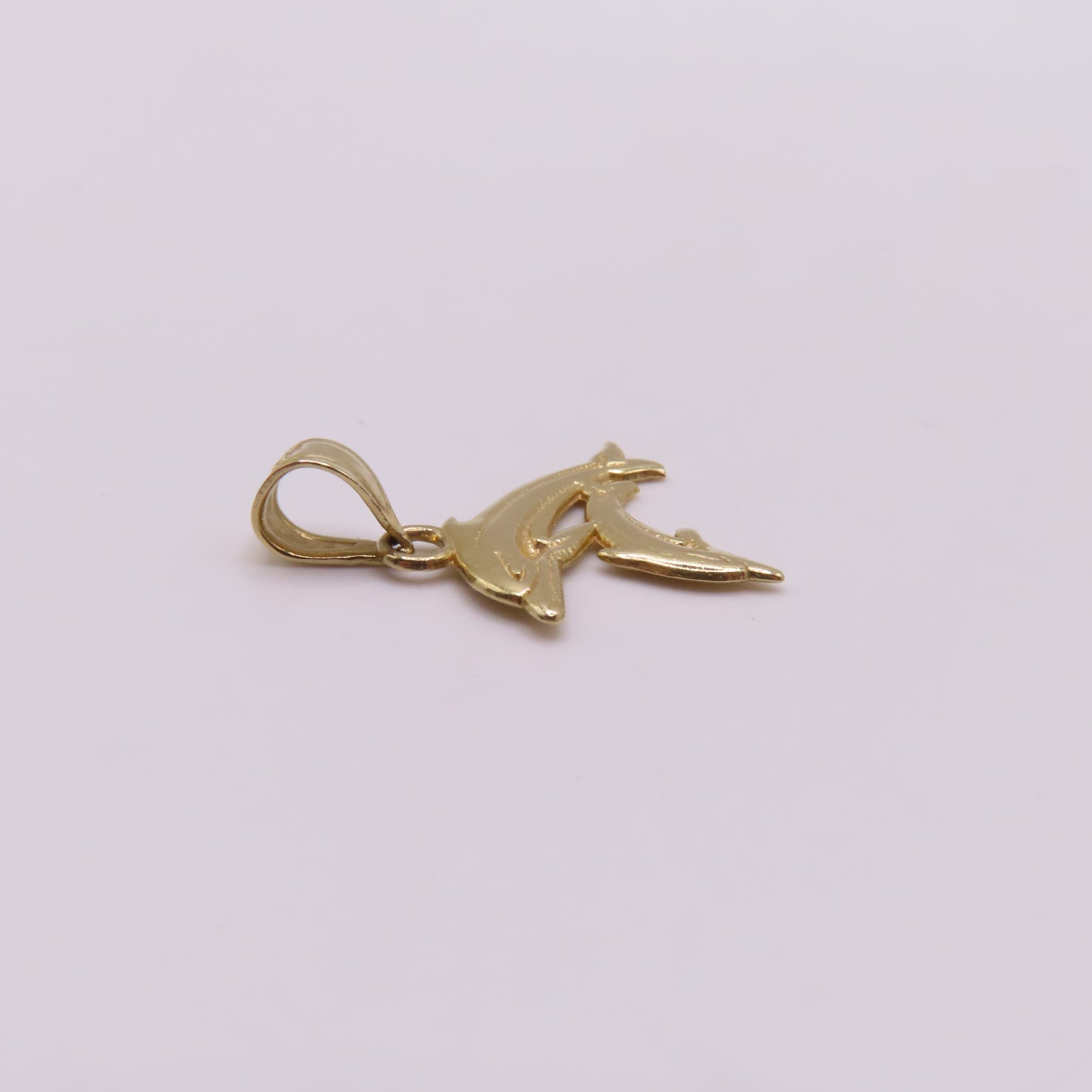14K Yellow Gold Double Dolphin Charm Pendant 3/4" Nautical Ocean Sea Life 0.5g