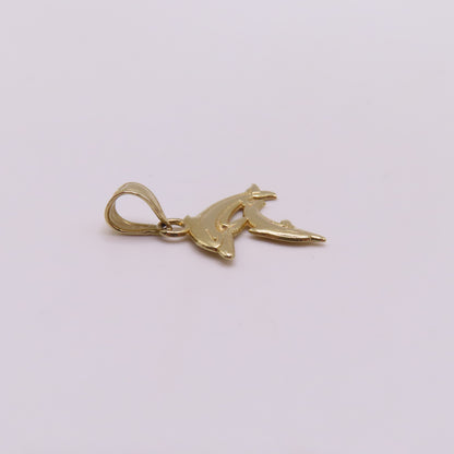 14K Yellow Gold Double Dolphin Charm Pendant 3/4" Nautical Ocean Sea Life 0.5g