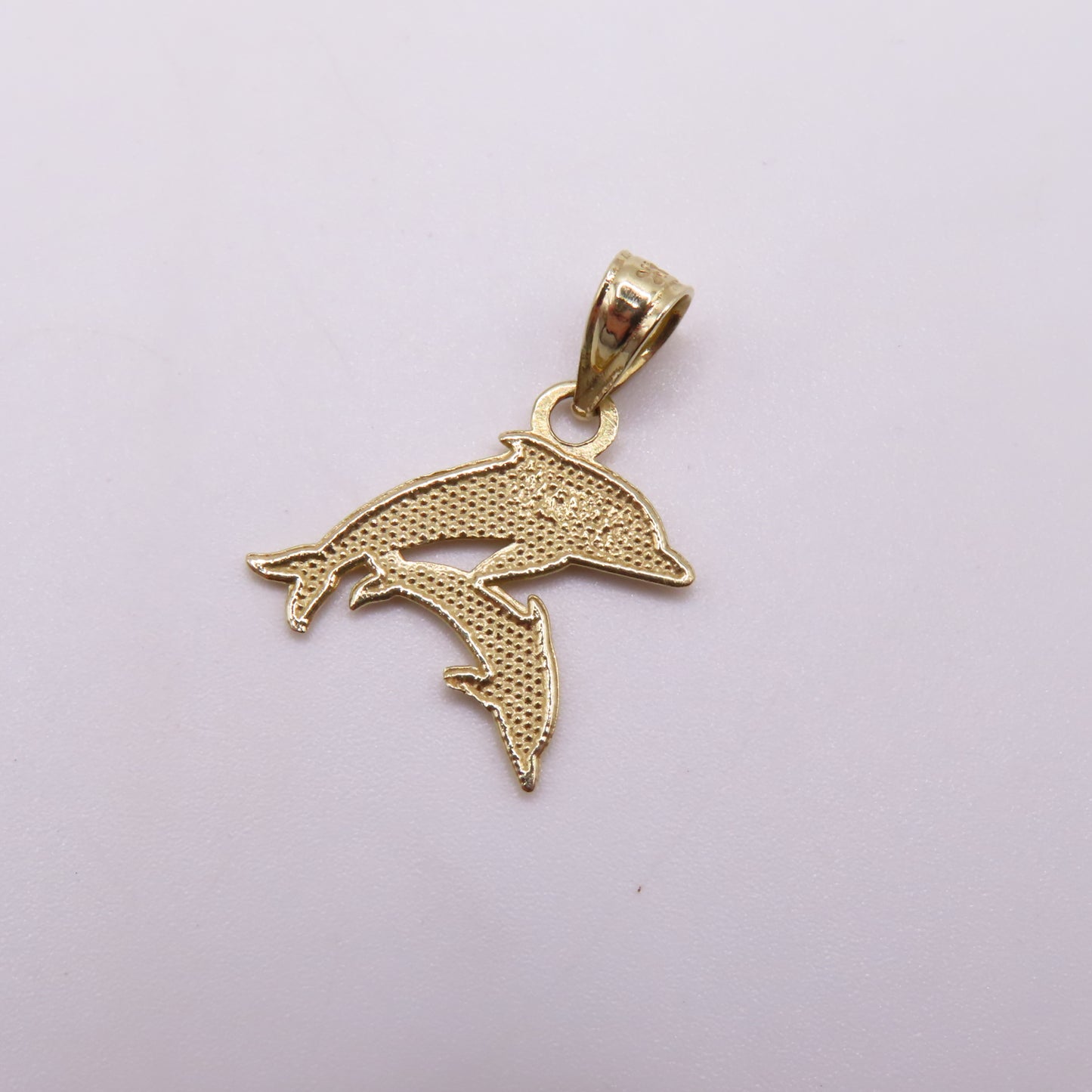 14K Yellow Gold Double Dolphin Charm Pendant 3/4" Nautical Ocean Sea Life 0.5g