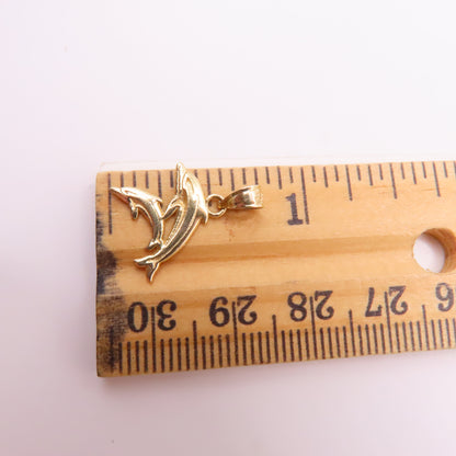 14K Yellow Gold Double Dolphin Charm Pendant 3/4" Nautical Ocean Sea Life 0.5g