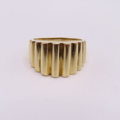 14K Yellow Gold Ribbed Fluted Wide Band 12.5mm Ring Size 10 8.9g
