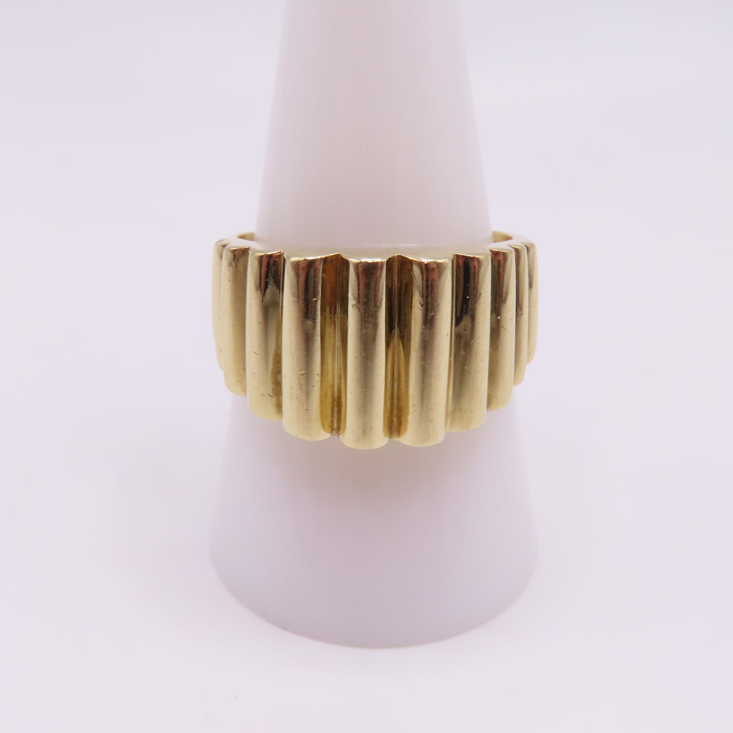 14K Yellow Gold Ribbed Fluted Wide Band 12.5mm Ring Size 10 8.9g