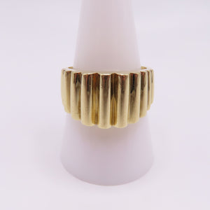 14K Yellow Gold Ribbed Fluted Wide Band 12.5mm Ring Size 10 8.9g