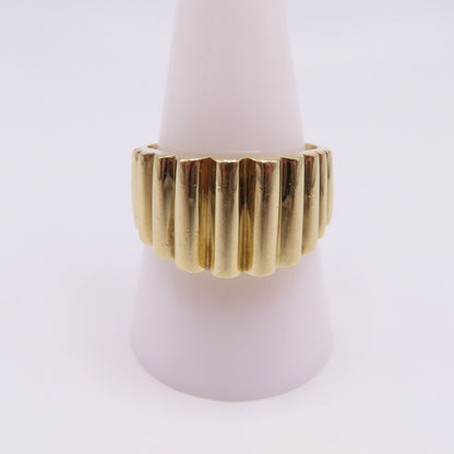 14K Yellow Gold Ribbed Fluted Wide Band 12.5mm Ring Size 10 8.9g