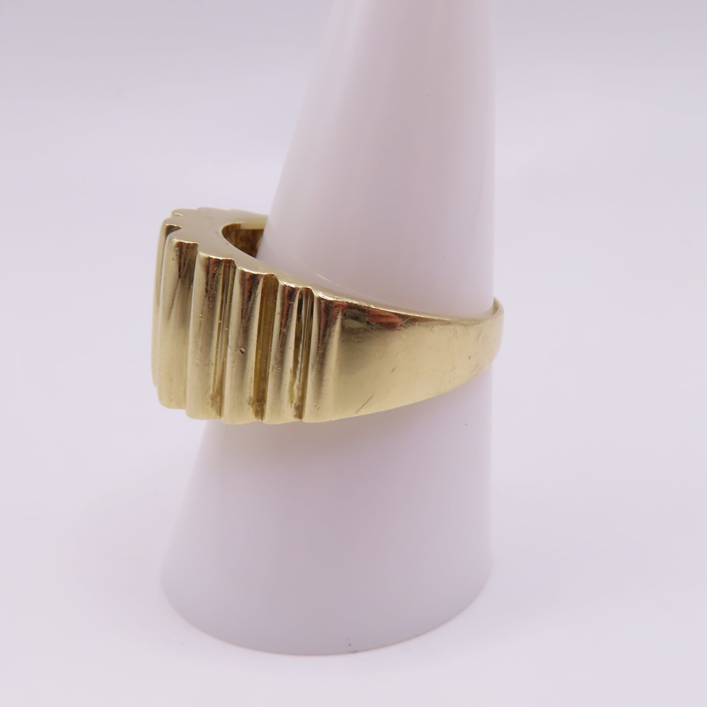 14K Yellow Gold Ribbed Fluted Wide Band 12.5mm Ring Size 10 8.9g