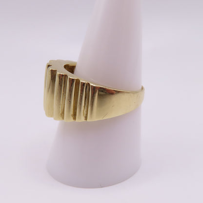 14K Yellow Gold Ribbed Fluted Wide Band 12.5mm Ring Size 10 8.9g