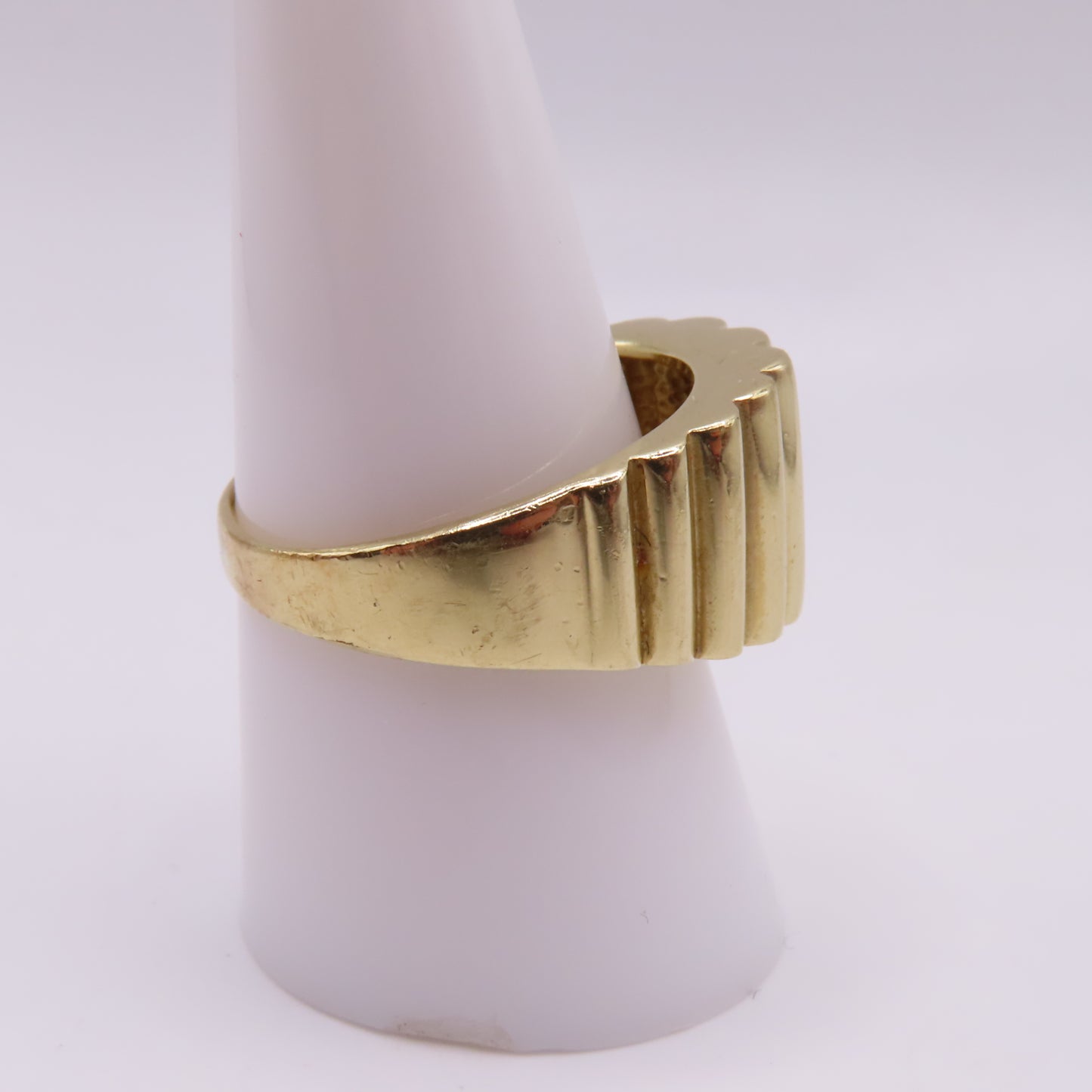 14K Yellow Gold Ribbed Fluted Wide Band 12.5mm Ring Size 10 8.9g