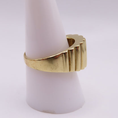 14K Yellow Gold Ribbed Fluted Wide Band 12.5mm Ring Size 10 8.9g