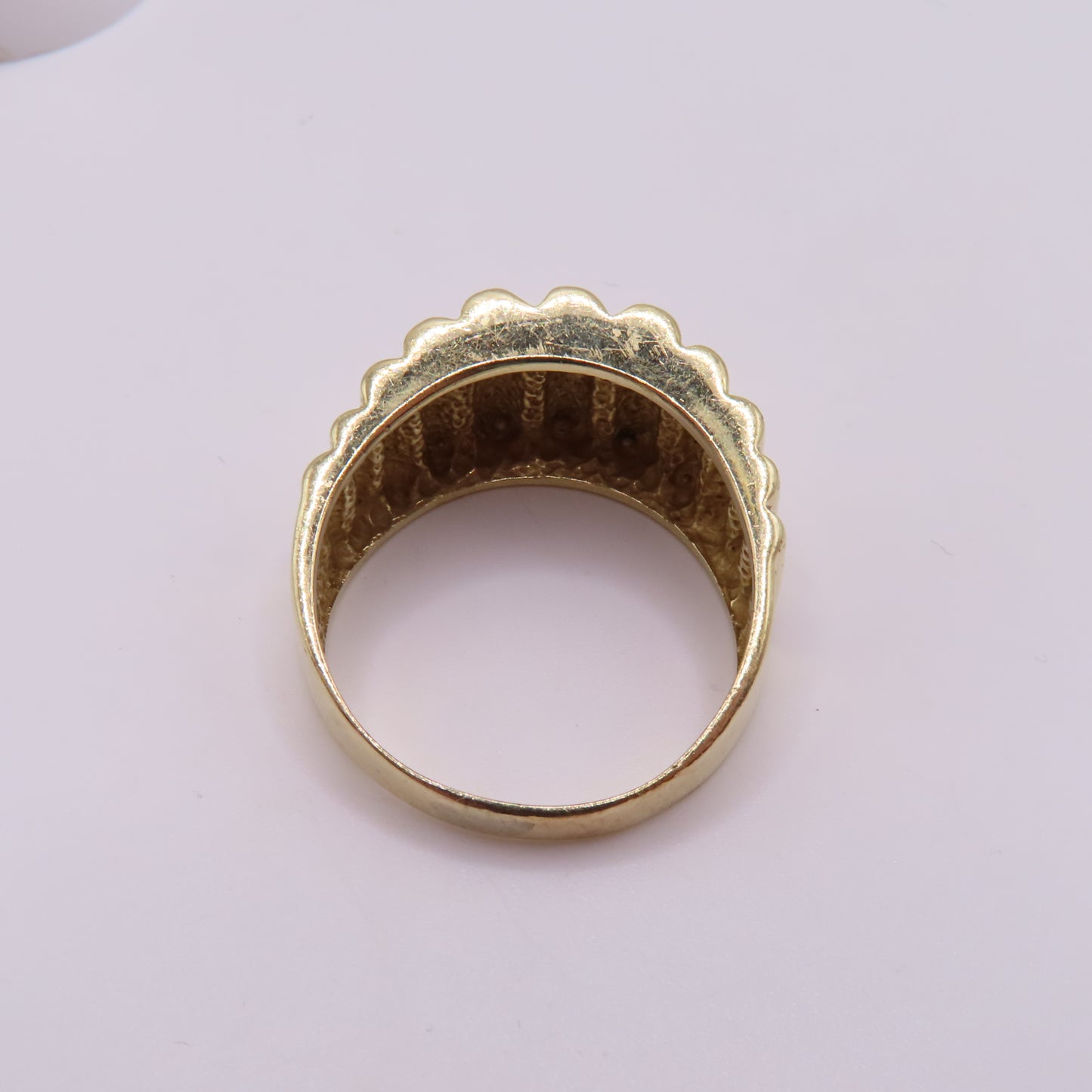 14K Yellow Gold Ribbed Fluted Wide Band 12.5mm Ring Size 10 8.9g