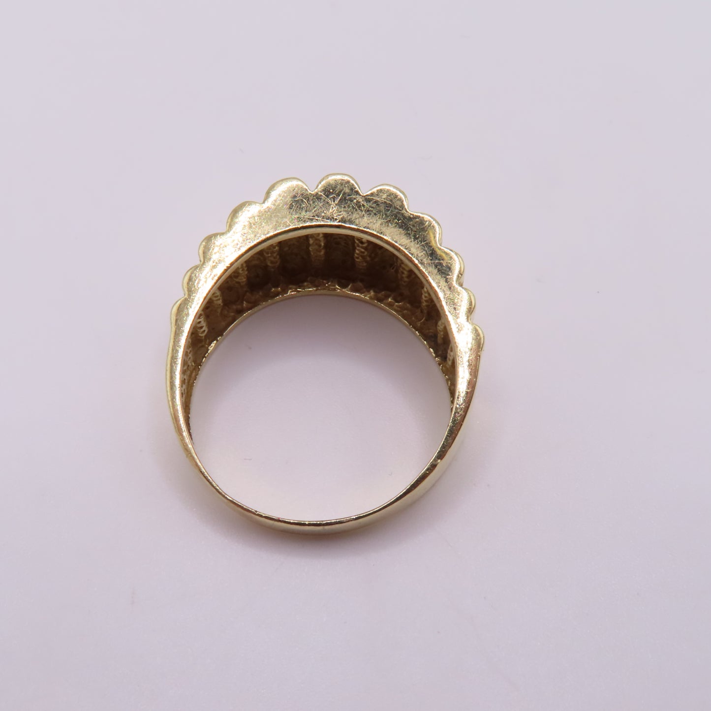 14K Yellow Gold Ribbed Fluted Wide Band 12.5mm Ring Size 10 8.9g
