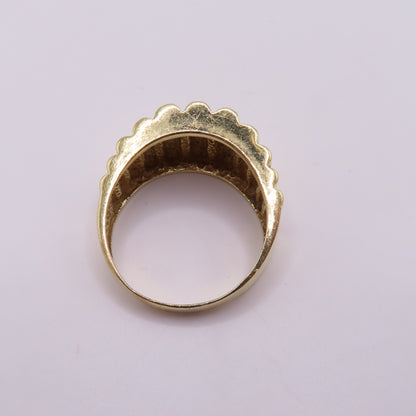 14K Yellow Gold Ribbed Fluted Wide Band 12.5mm Ring Size 10 8.9g