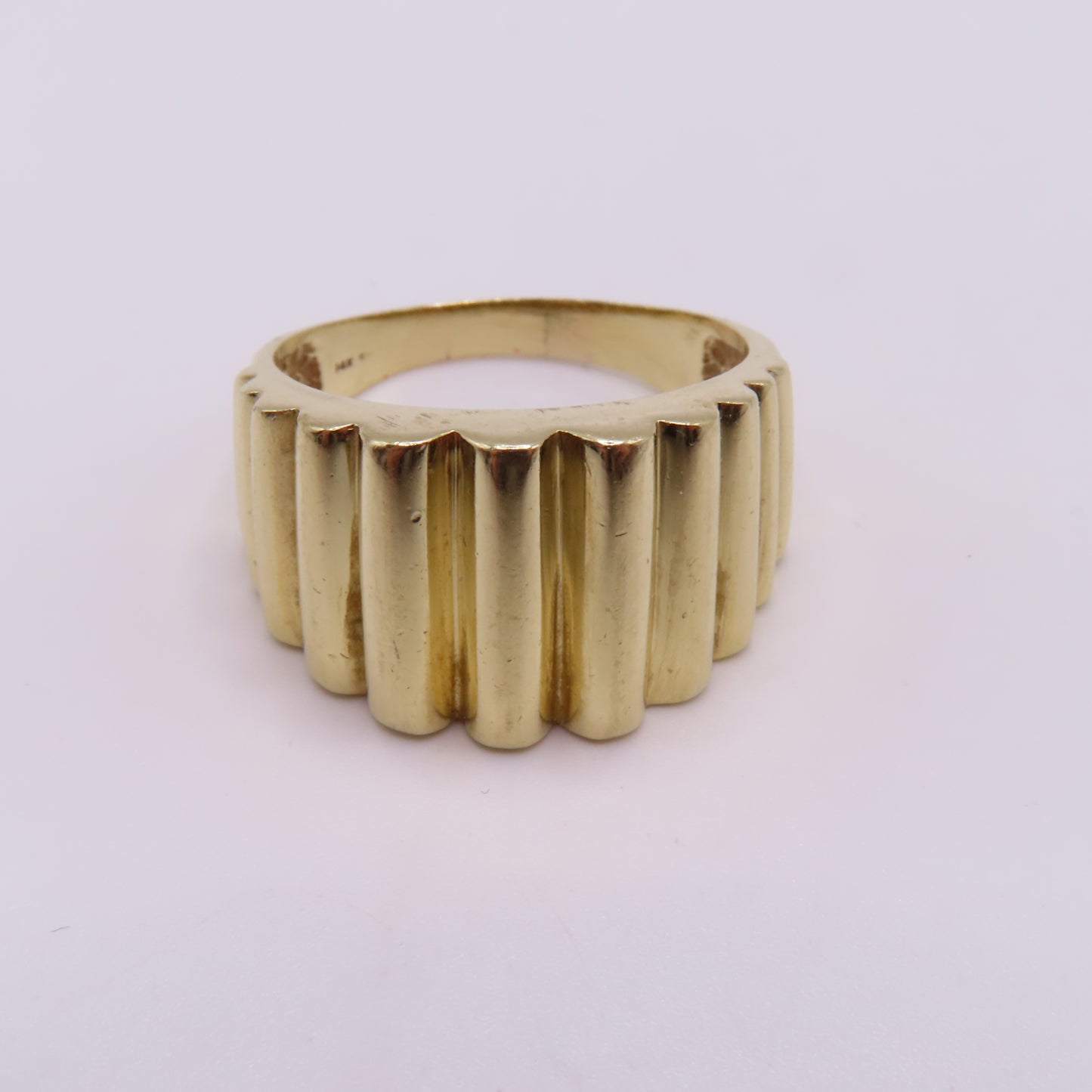 14K Yellow Gold Ribbed Fluted Wide Band 12.5mm Ring Size 10 8.9g