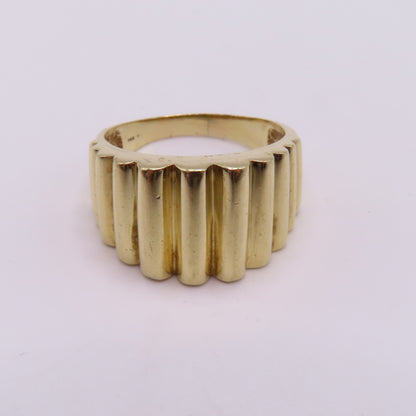 14K Yellow Gold Ribbed Fluted Wide Band 12.5mm Ring Size 10 8.9g