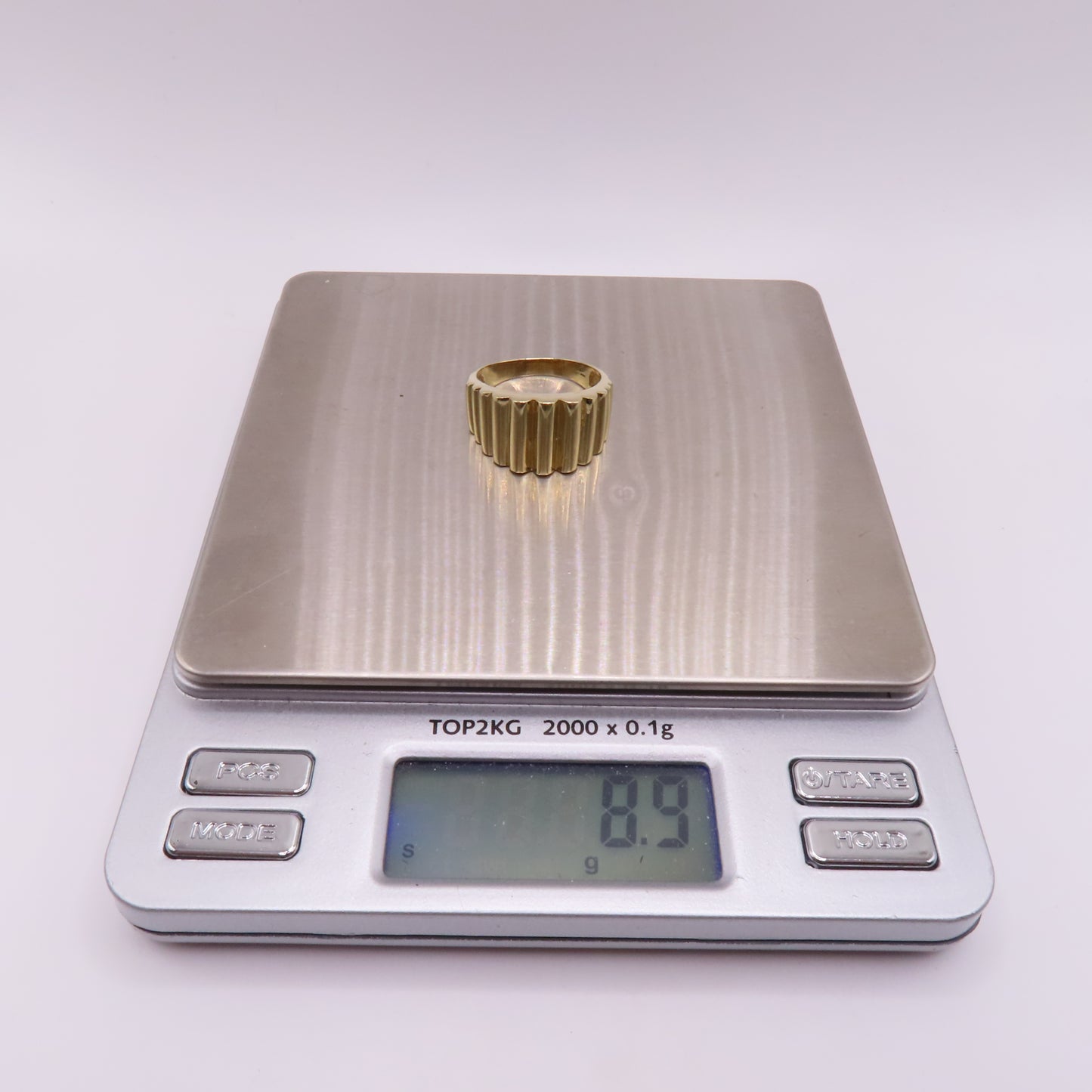 14K Yellow Gold Ribbed Fluted Wide Band 12.5mm Ring Size 10 8.9g